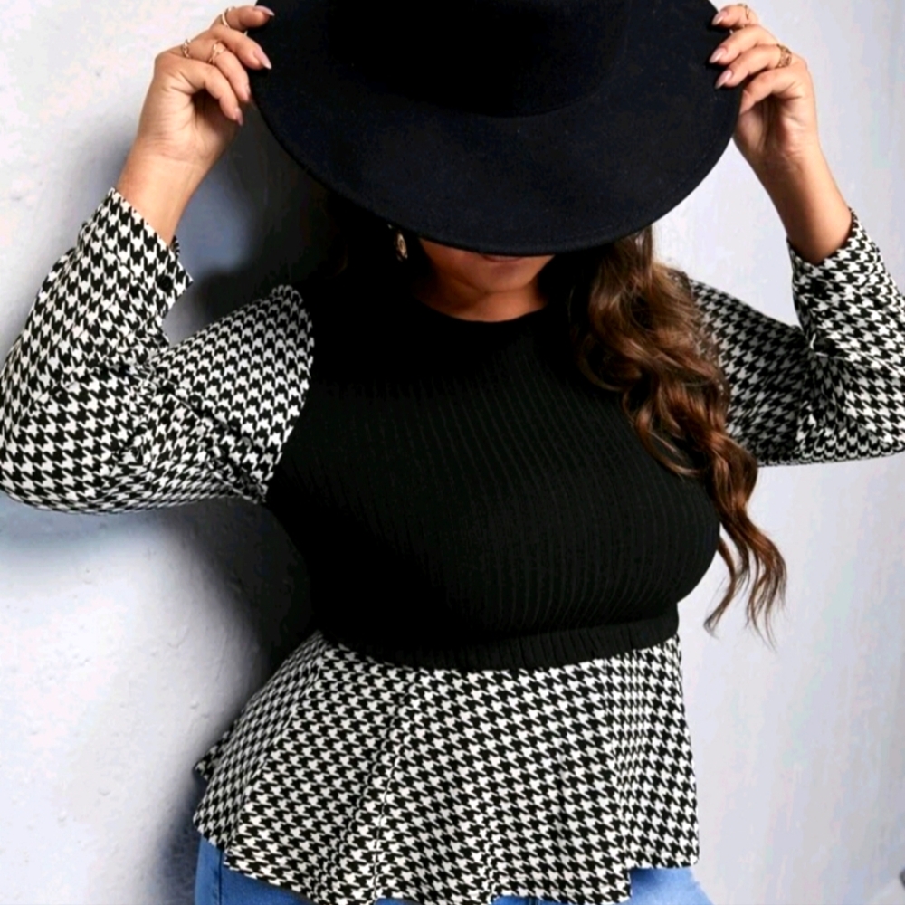 Never Used Brand New.Plus Houndstooth Peplum Tee